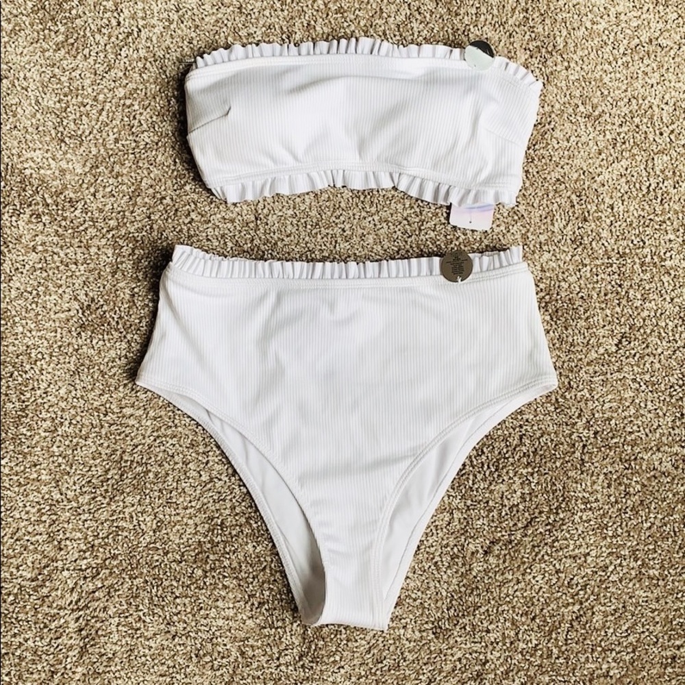 High Waisted White Bathing Suit | Medium